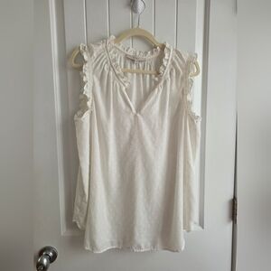 LOFT Cream Ruffle Trim Blouse Plus Size XXL